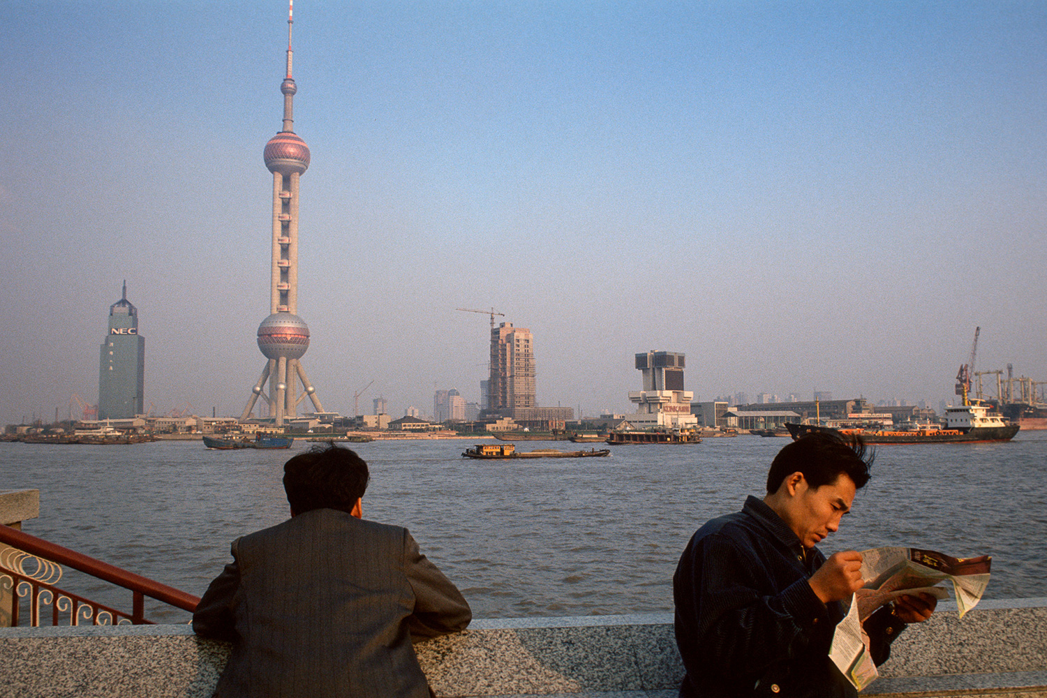 View of the Pudong New Area in 1994 seen from Puxi Bund, across the Huangpu River.