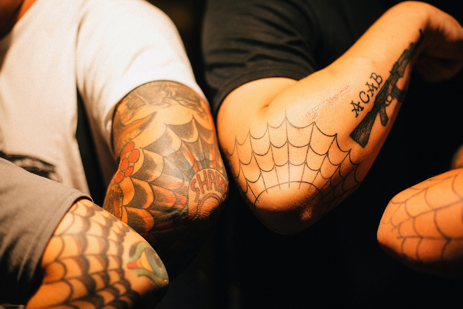 Spider webs are common prison tattoos, and as such are a symbol of resistance. According to Bangbang, a lot of people into punk will get a spider web tattoo on their elbow.