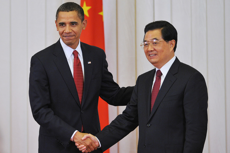 U.S. President Barack Obama shakes hands with Chinese President Hu Jintao following a statement to the press at the Great Hall of the People in Beijing on November 17, 2009. (Photo by Mandel Ngan/AFP/Getty Images)