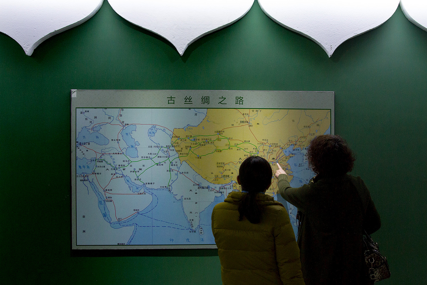 A map of the ancient Silk Road is part of the “Historic Origin of China’s Hui Ethnicity” exhibition inside the Aisha Palace.