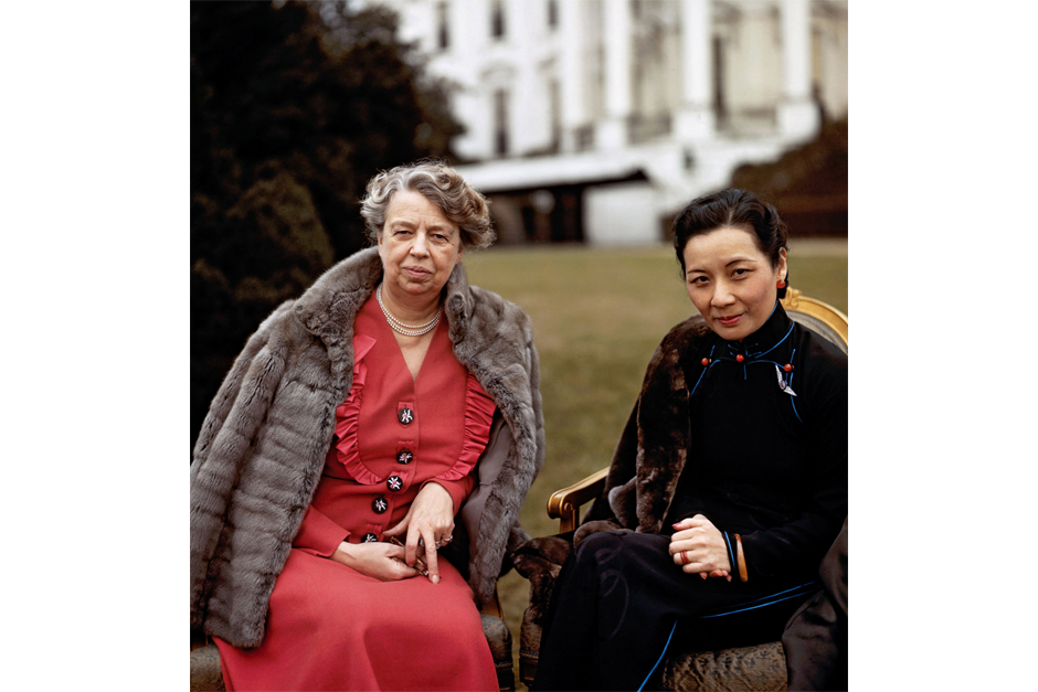 Eleanor Roosevelt in front of the White House with Soong Meiling (a.k.a. Madame Chiang Kai-shek) in February 1943. Soong came to the U.S. to rally support for China in World War II. The daughter of a prominent Shanghai businessman, Soong was educated at Wellesley, spoke fluent English, and often served as de facto ambassador for her husband. (Universal History Archive/Getty Images photo)
