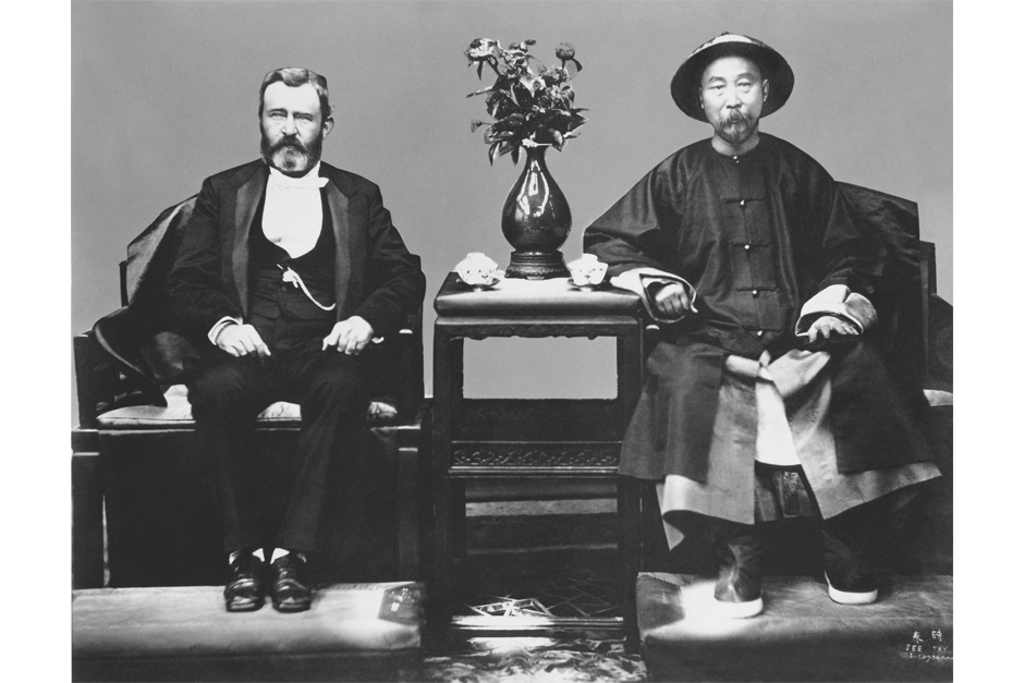 Former U.S. President Ulysses S. Grant meets with Li Hongzhang, who was then Governor General of Zhili (roughly, modern day Hebei province), in Tianjin, 1879. Both men had led their countries in suppressing rebellion (Grant as the Commanding General of the United States Army in the Civil War, and Li played a key role in the suppression of the Taiping Rebellion). In 1875, Li had led a coup that made him one of the most powerful men in the Qing court, as well as its top diplomat and the de facto leader of its military. (Photo by See Tay/Underwood Archives/Getty Images)